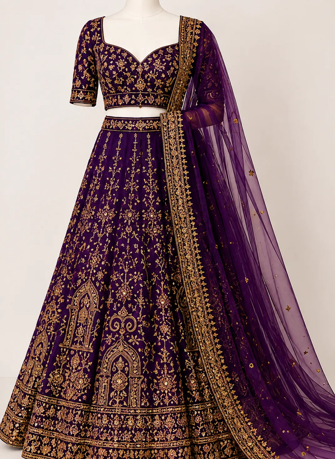 Royal Purple Zardosi Embroidered Silk Reception Lehenga