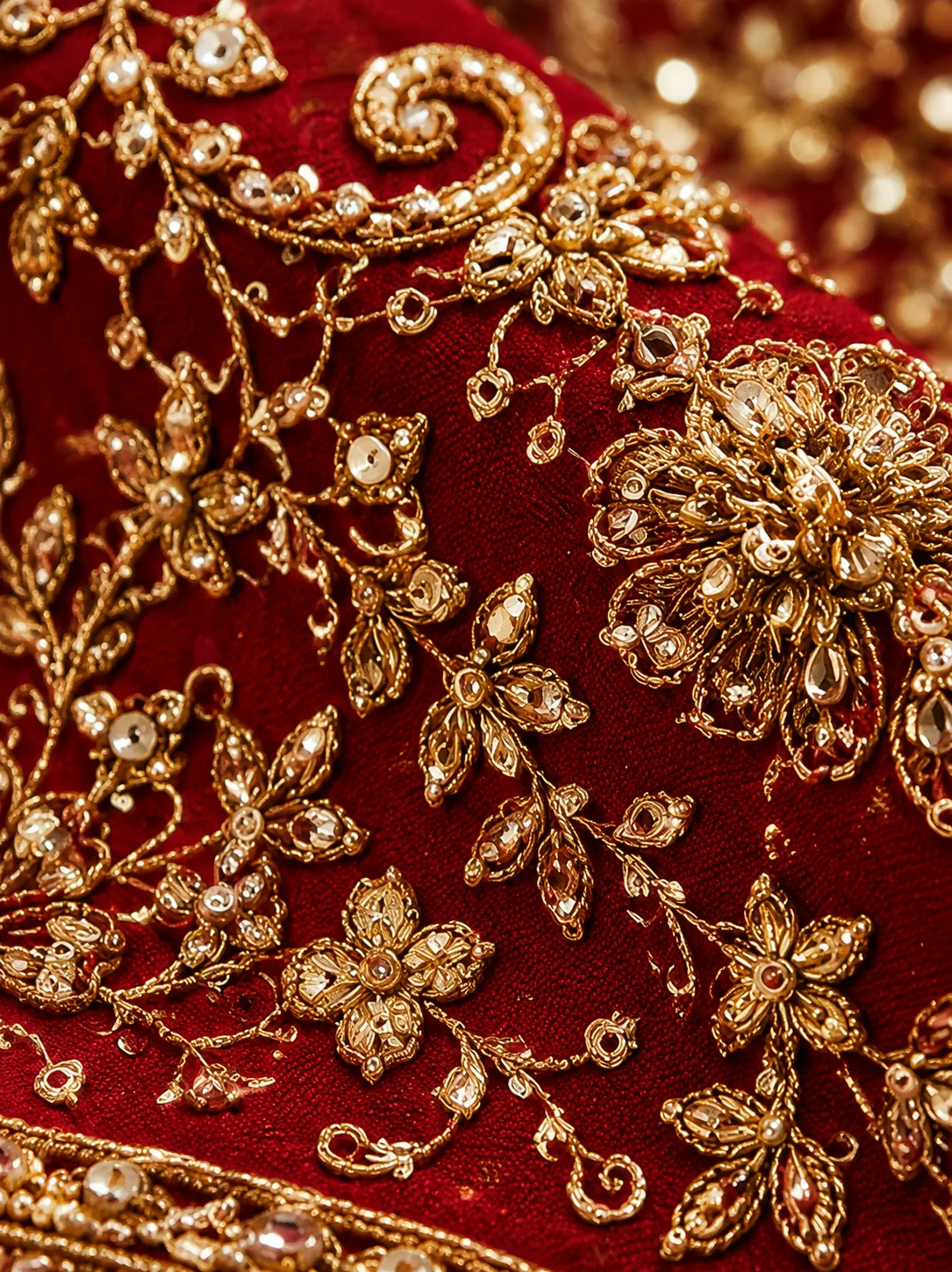 Crimson Red Silk Wedding Lehenga with Double Dupatta and Curve V Neck Blouse-