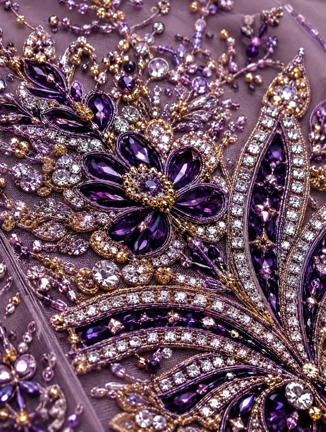 Lavender Sequins Embroidered Satin Bridal Lehenga with Elbow Sleeves Blouse