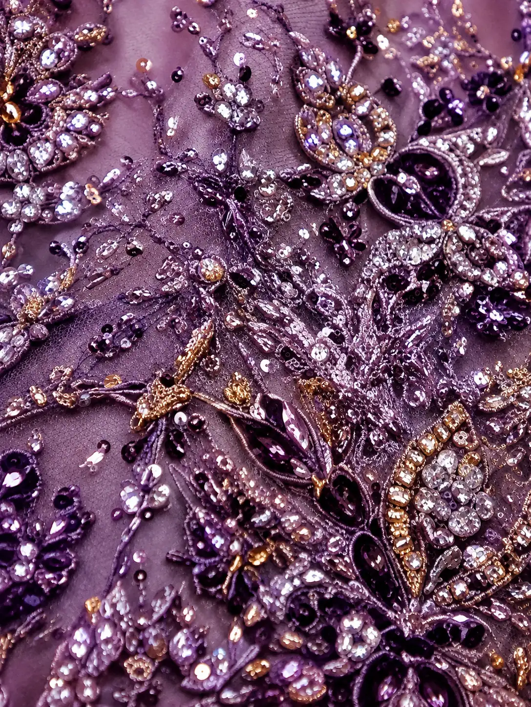 Lavender Sequins Embroidered Satin Bridal Lehenga with Elbow Sleeves Blouse