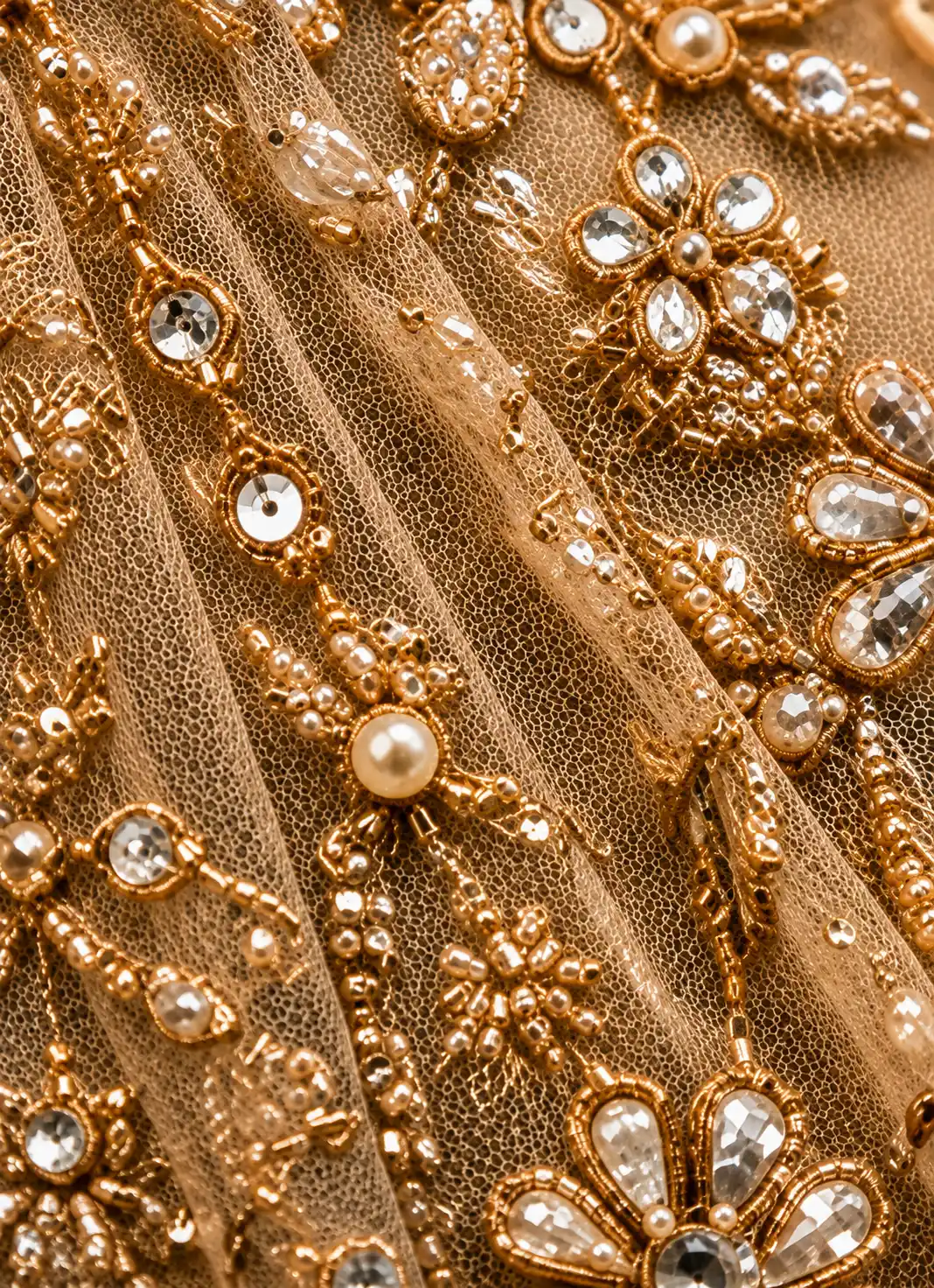 Peach Net Bead Embroidered Indowestern Lehenga