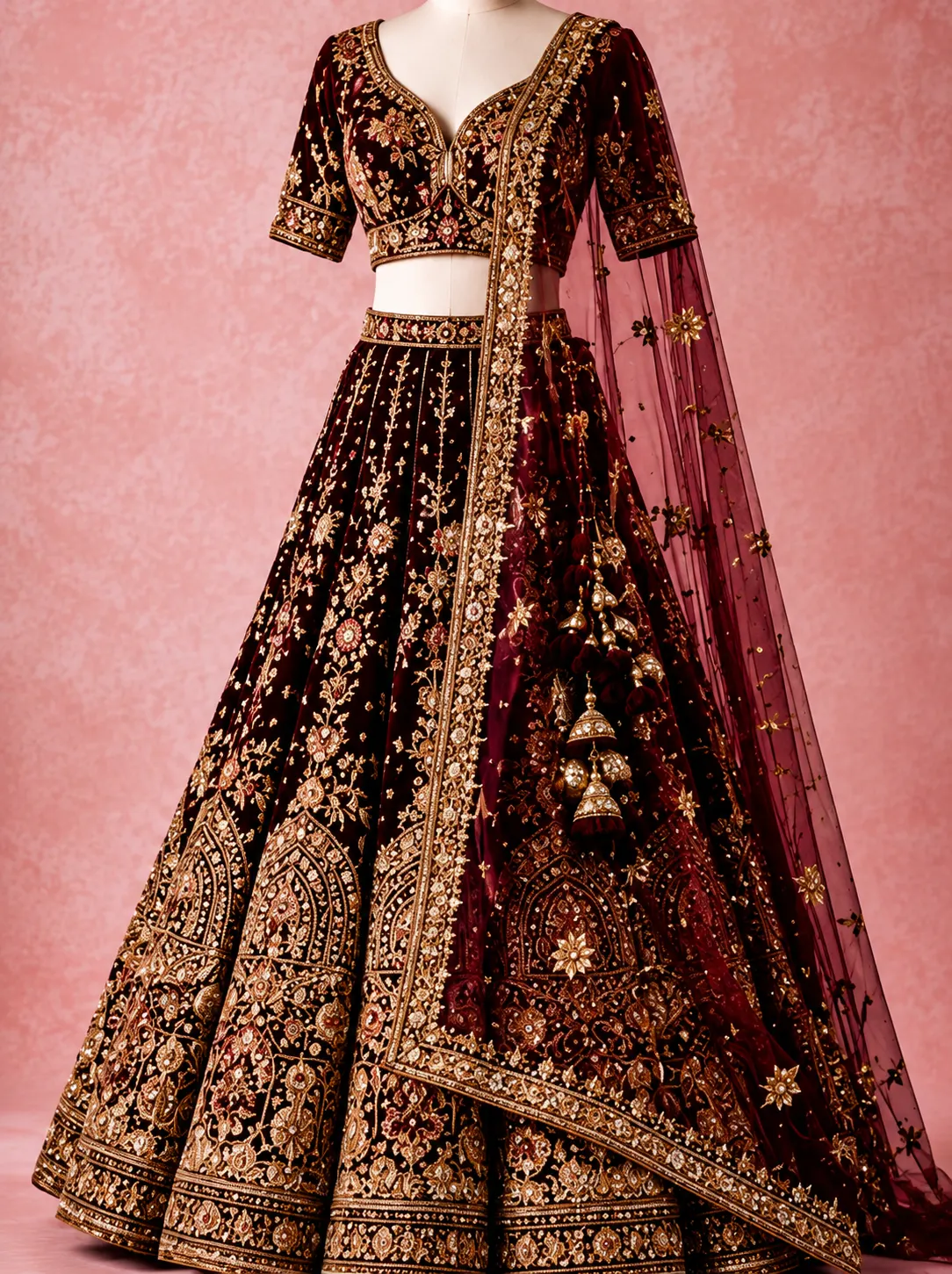 Velvety Maroon Elegance Bridal Lehenga