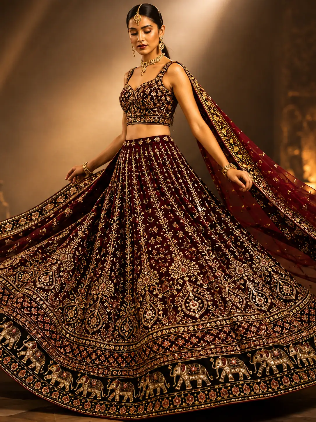 Zari Embroidered Bridal Lehenga with Signature Elephant Border