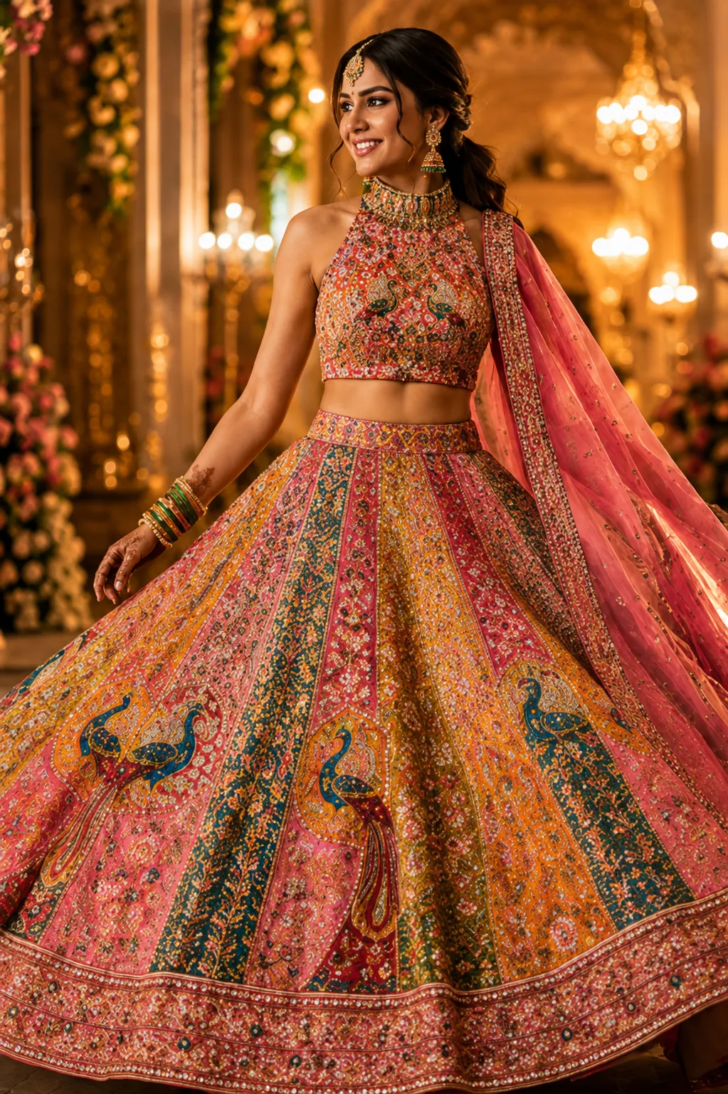ink Chinon Printed Lehenga with Moti, Zari & Sequin Work
