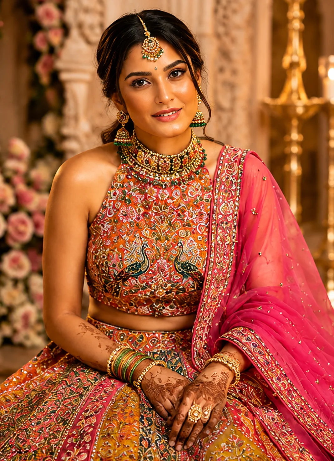 ink Chinon Printed Lehenga with Moti, Zari & Sequin Work