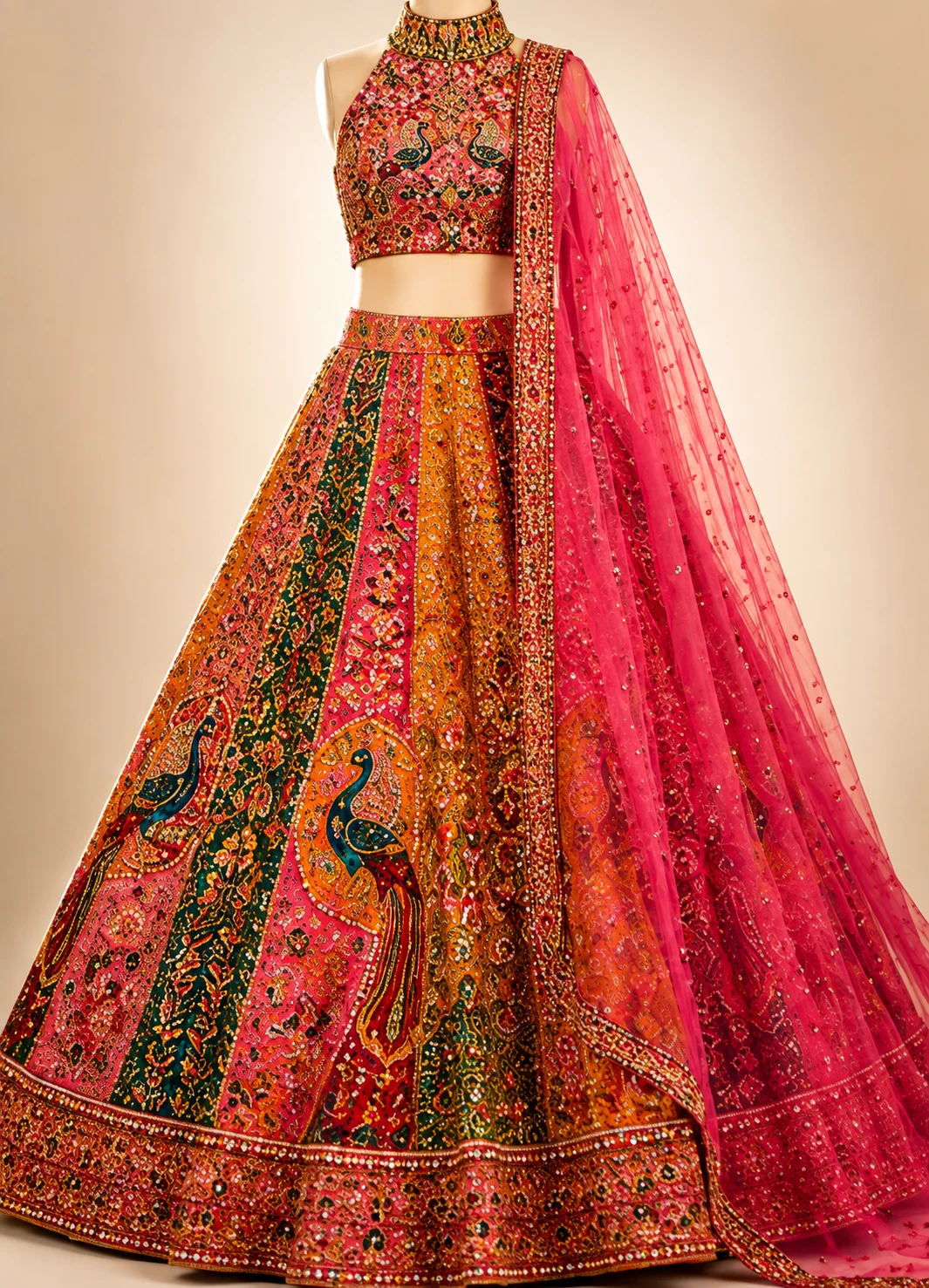 ink Chinon Printed Lehenga with Moti, Zari & Sequin Work