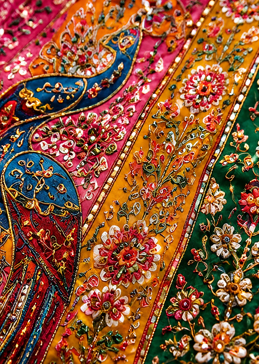 ink Chinon Printed Lehenga with Moti, Zari & Sequin Work