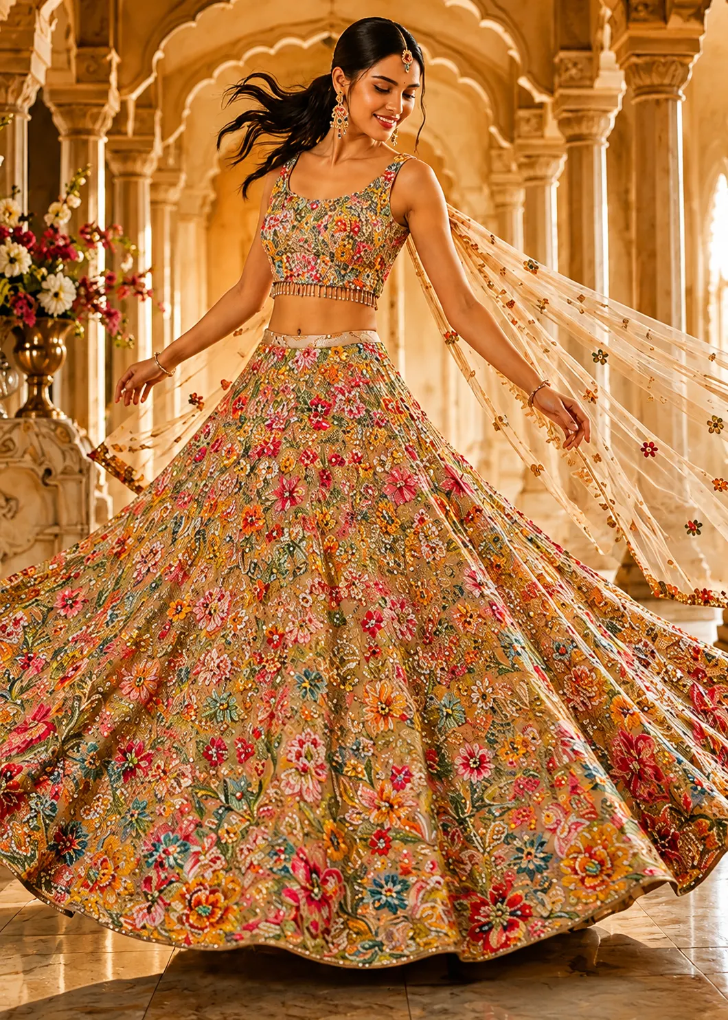 Chikoo Georgette multicolor thread wedding lehenga choli