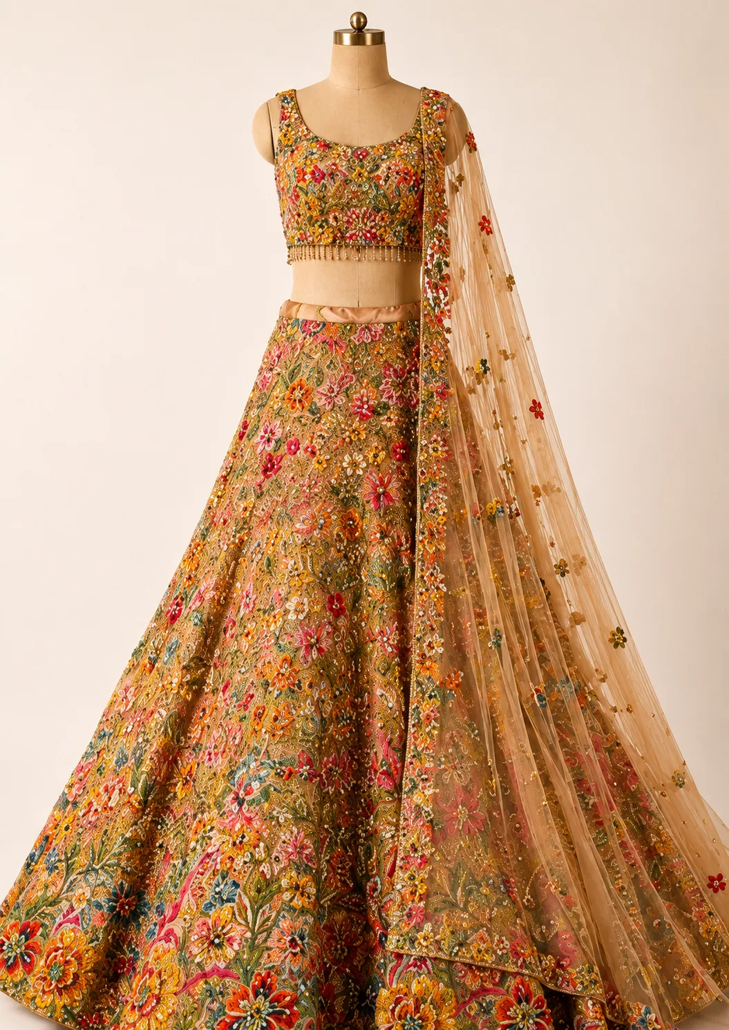 Chikoo Georgette multicolor thread wedding lehenga choli