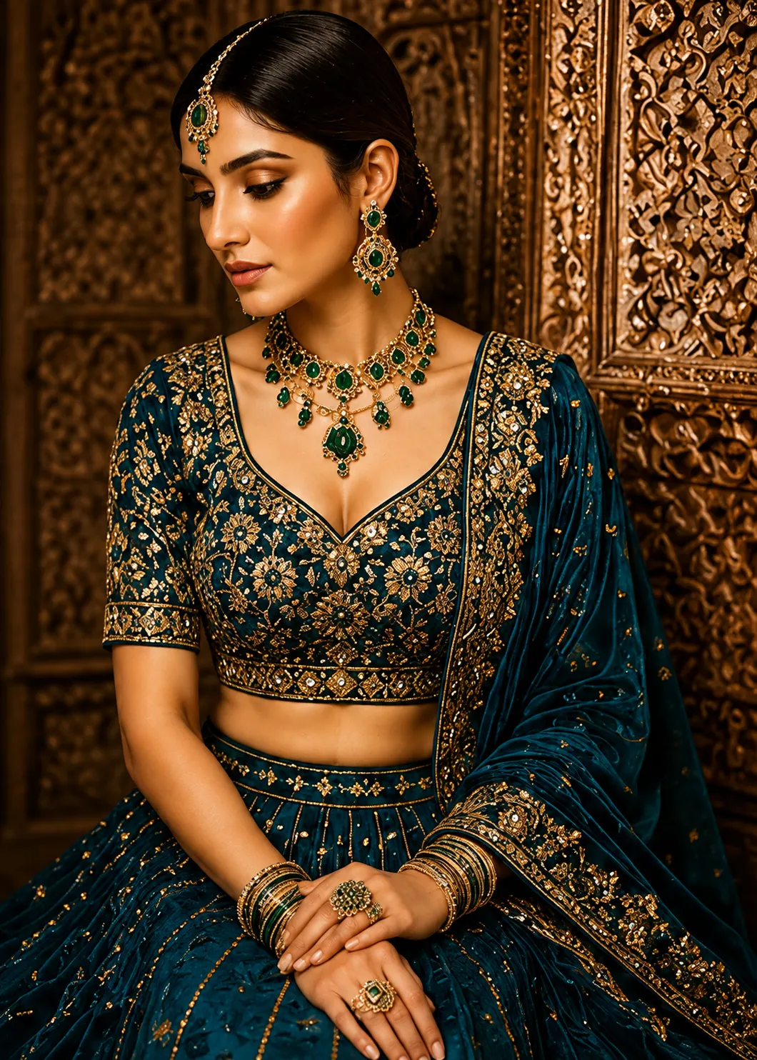 Peacock Blue Sequins Embroidery Lehenga Choli for Women