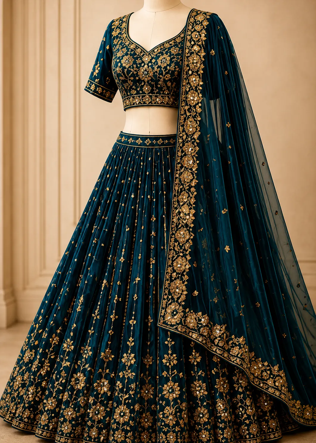 Peacock Blue Sequins Embroidery Lehenga Choli for Women