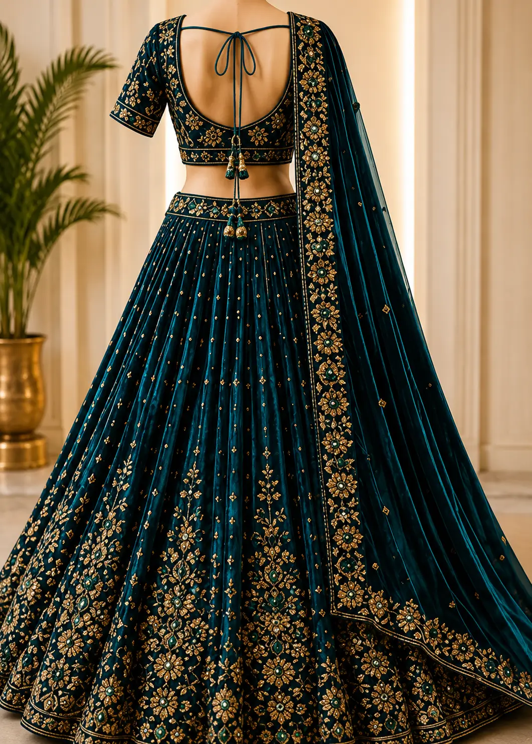 Peacock Blue Sequins Embroidery Lehenga Choli for Women