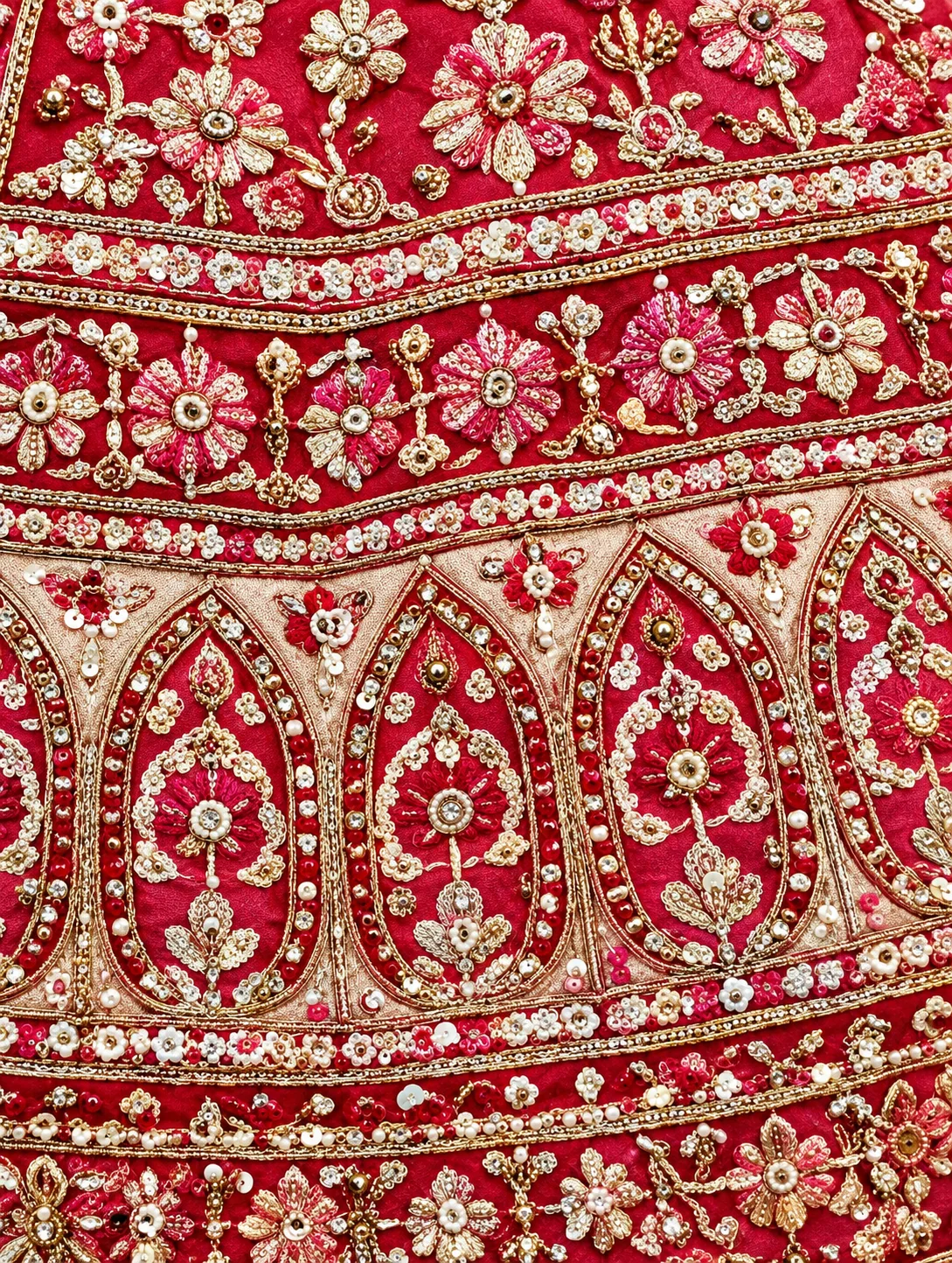 Red -Pink Sequins Embroidery Wedding Lehenga Choli