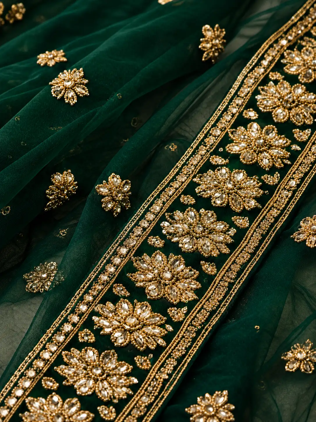 White And Green Colored Chinon Fabric Lehenga Choli