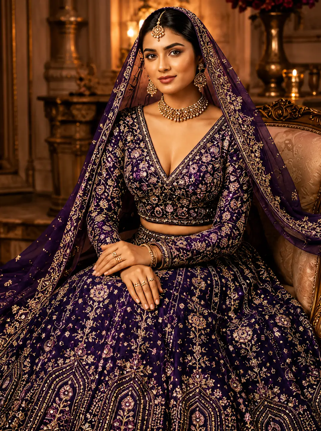 Deep Purple Tissue Lehenga with Delicate Embroidery & Dupatta