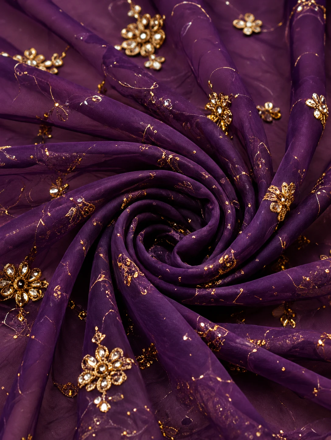 Deep Purple Tissue Lehenga with Delicate Embroidery & Dupatta