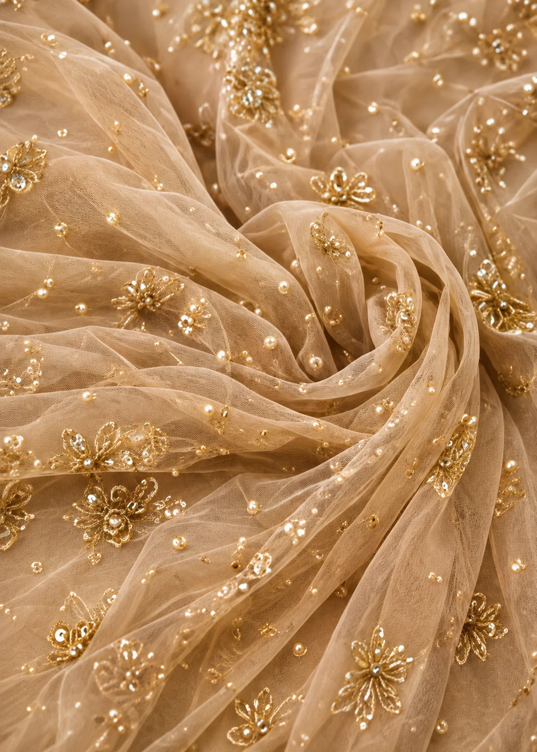 Soft Fawn Sitara Embroidered Lehenga with Peacock Motifs