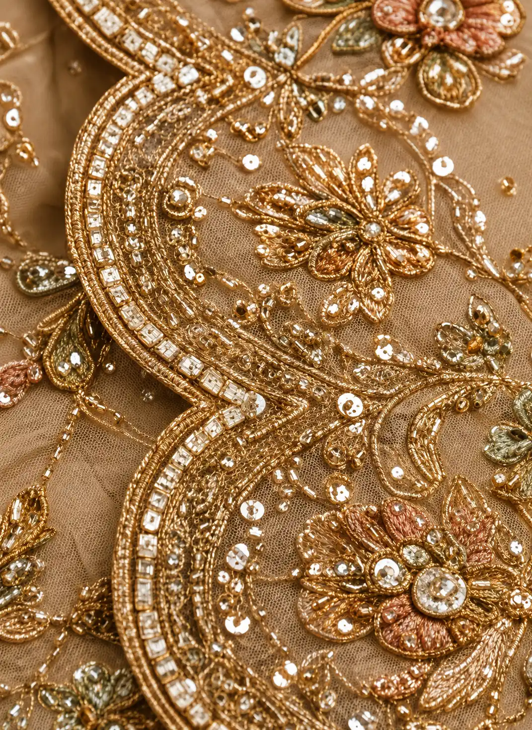 Soft Fawn Sitara Embroidered Lehenga with Peacock Motifs