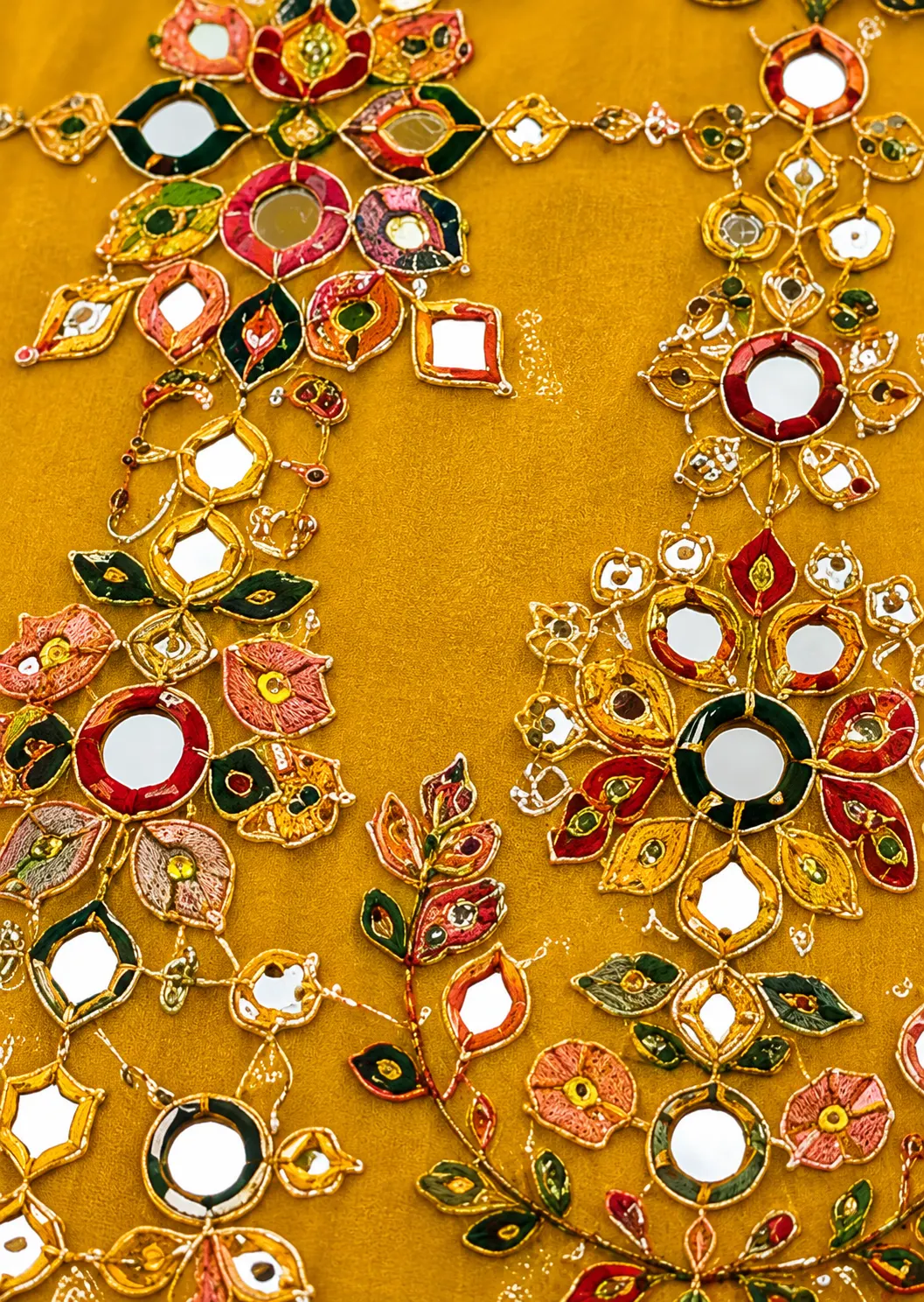 Yellow Georgette Mirror Embroidery Work Lehenga Choli