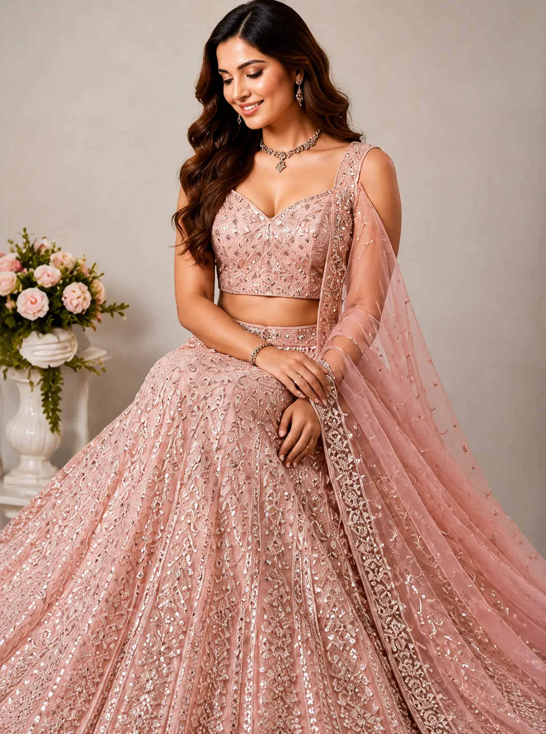 Baby Pink colored georgette lehenga choli