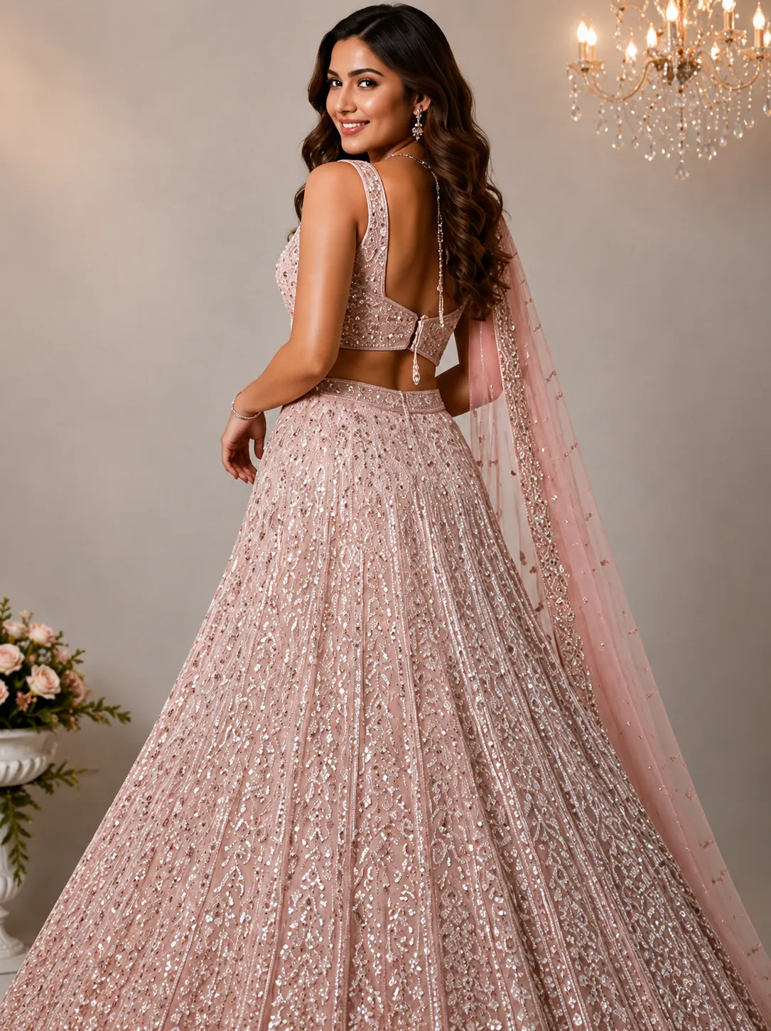 Baby Pink colored georgette lehenga choli