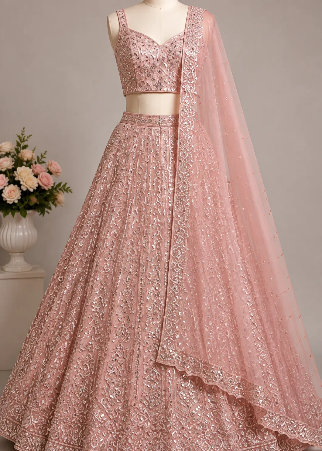 Baby Pink colored georgette lehenga choli
