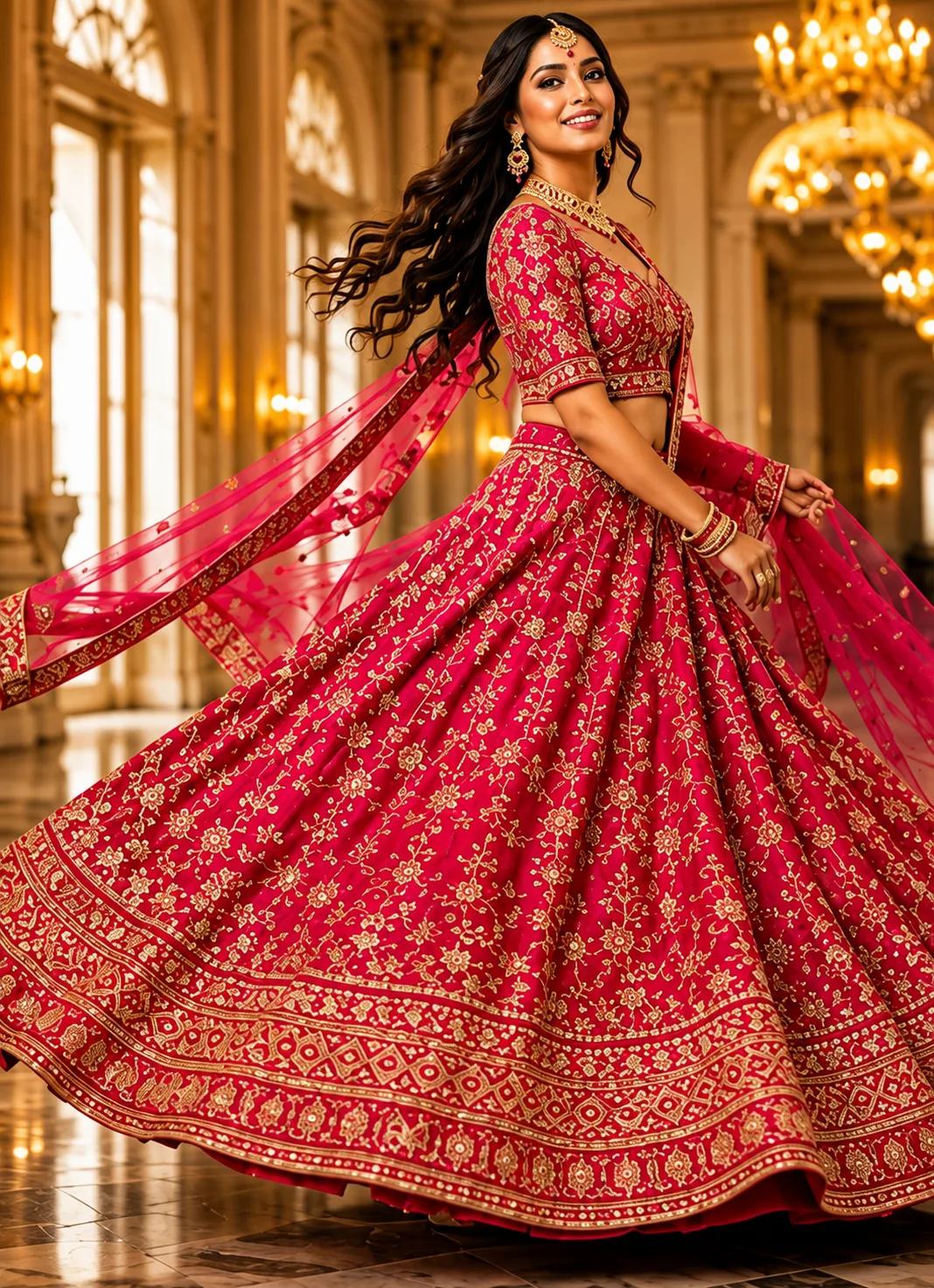 Gajari malai satin wedding Lehenga choli