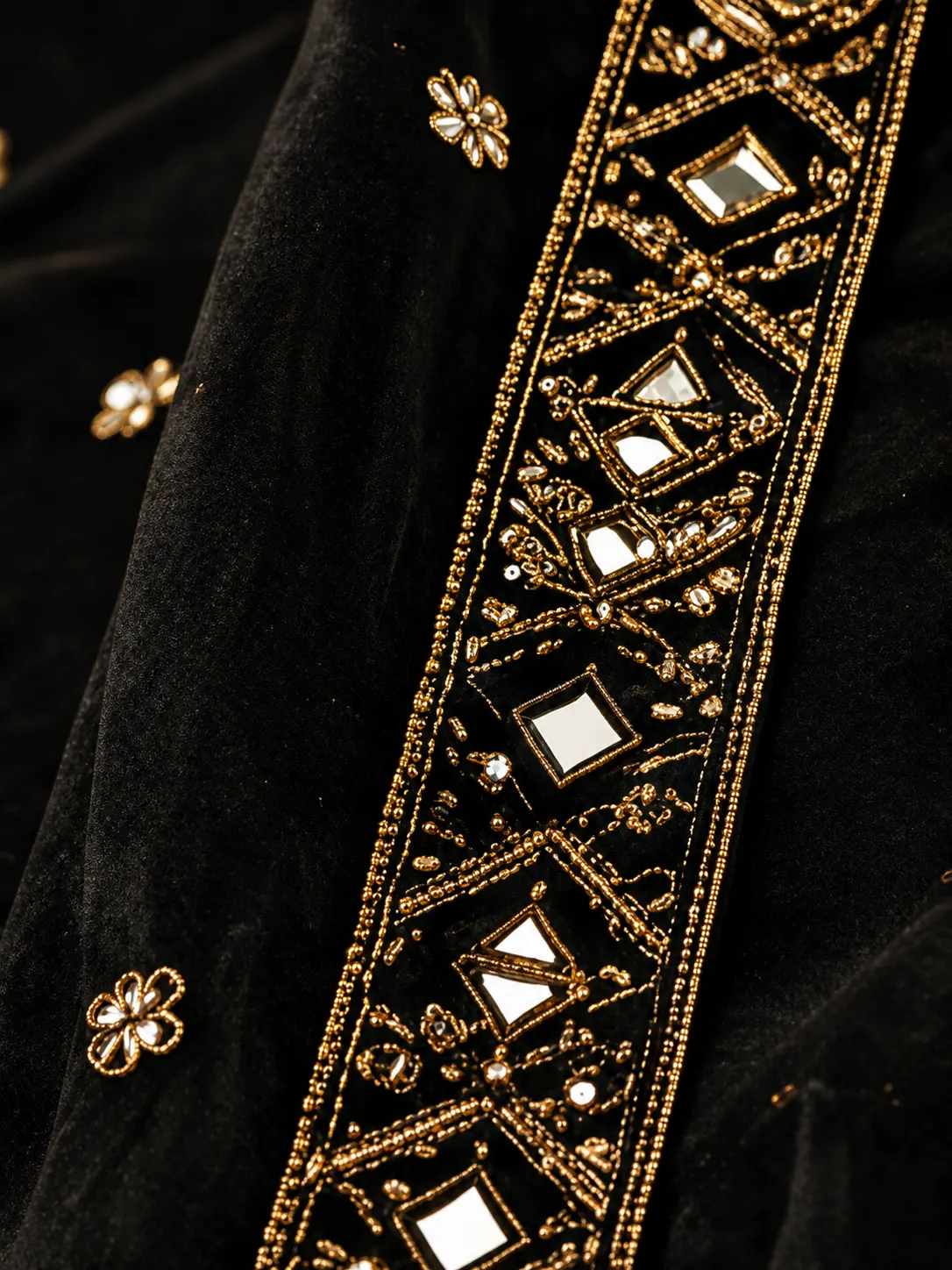 Black organza silk wedding mirror look lehenga choli