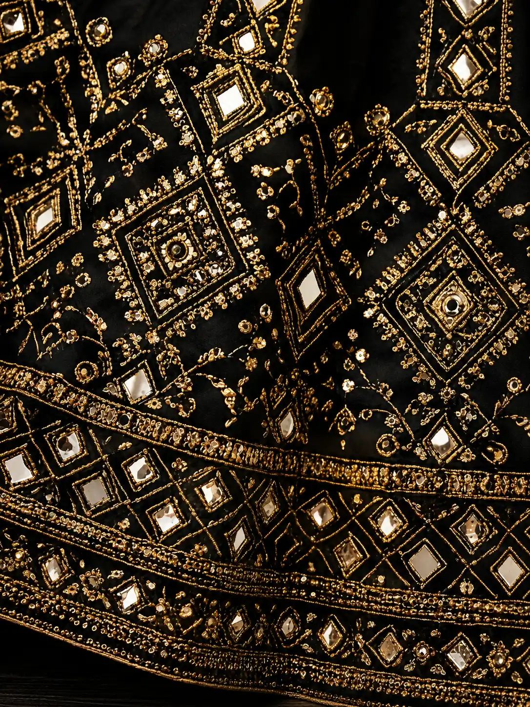 Black organza silk wedding mirror look lehenga choli