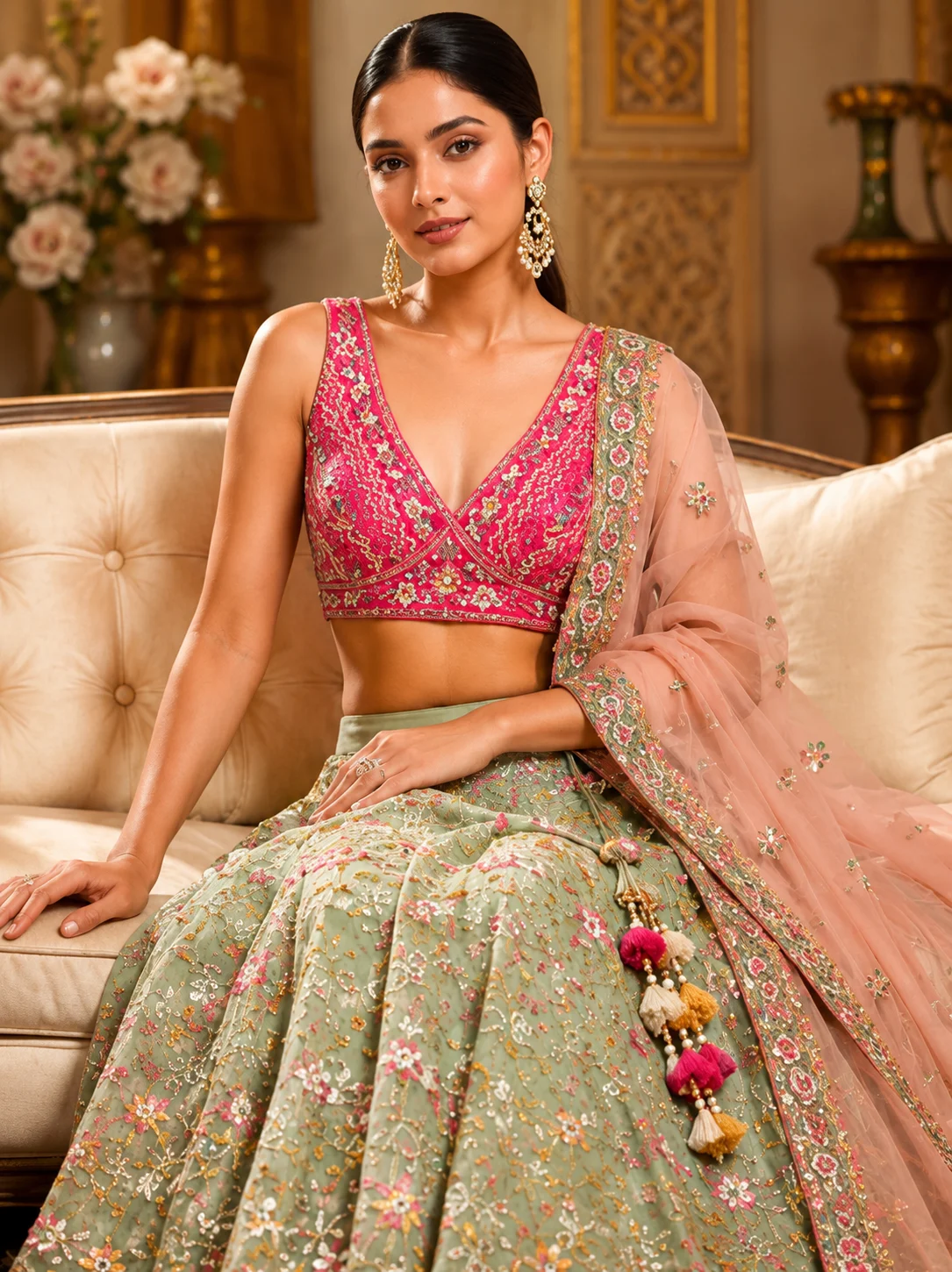 Faux Georgette Real Mirror Sequins Embroidered Semi-Stitched Lehenga Choli with Dupatta