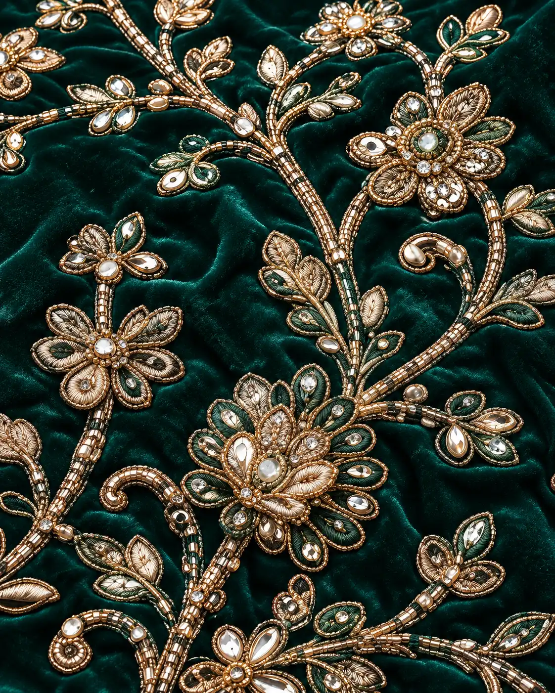 Bottle green colored designer velvet lehenga choli