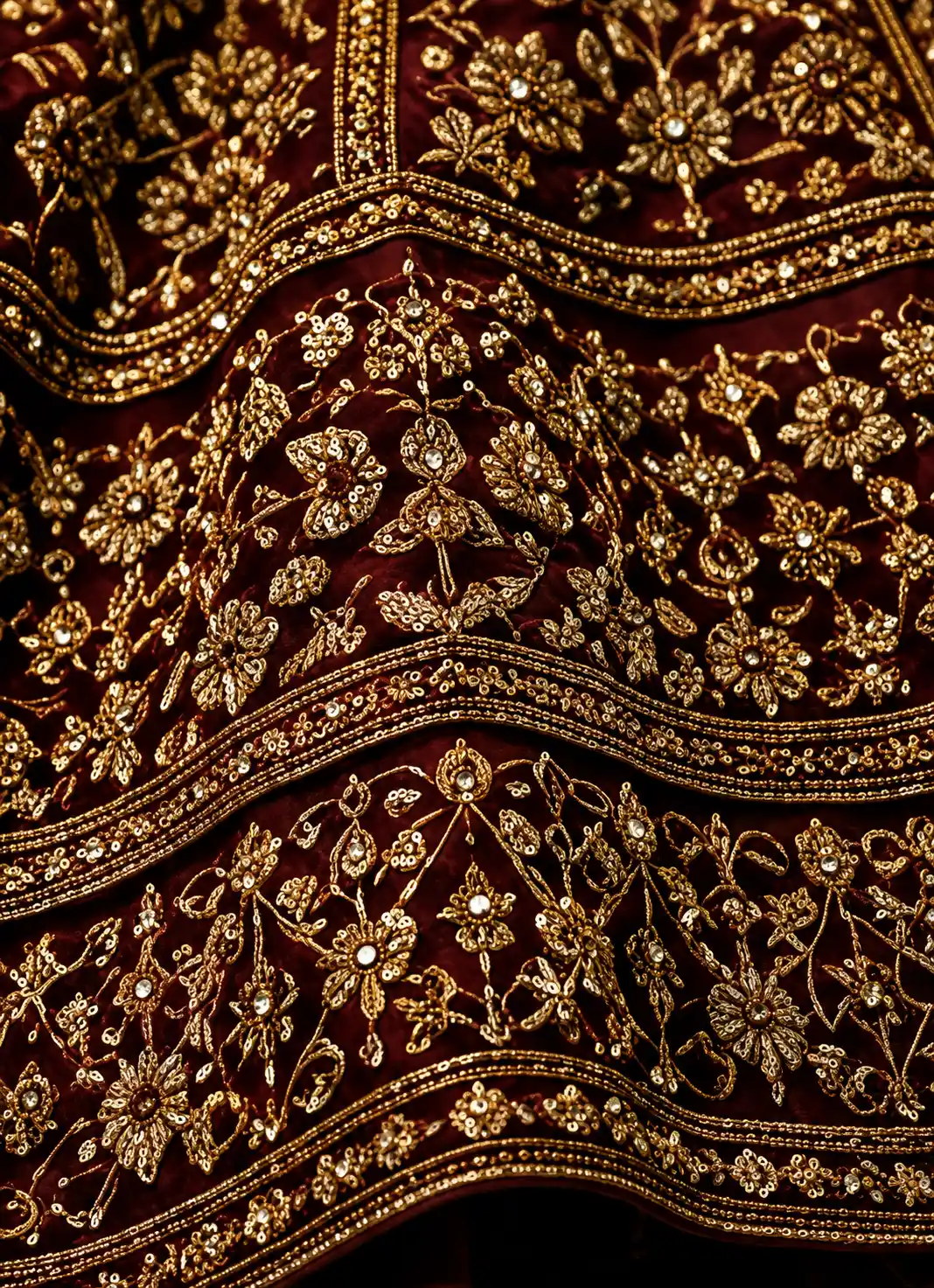 Dark maroon taffeta silk embroidered designer lehenga choli
