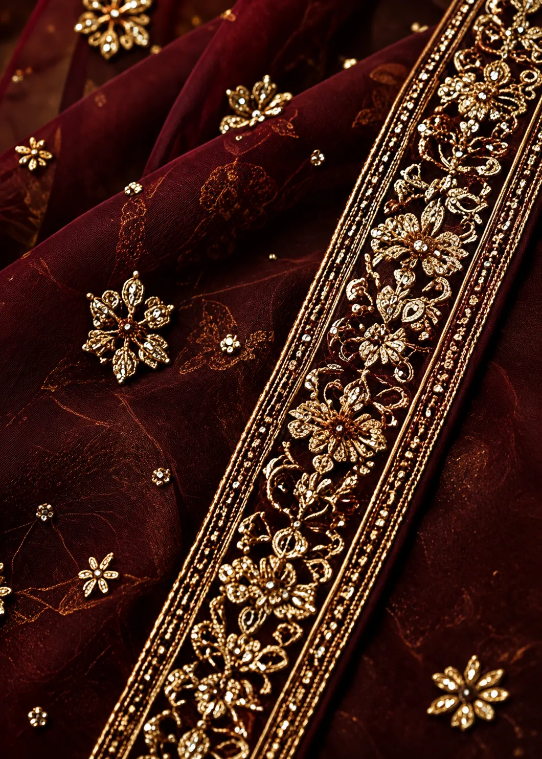 Dark maroon taffeta silk embroidered designer lehenga choli