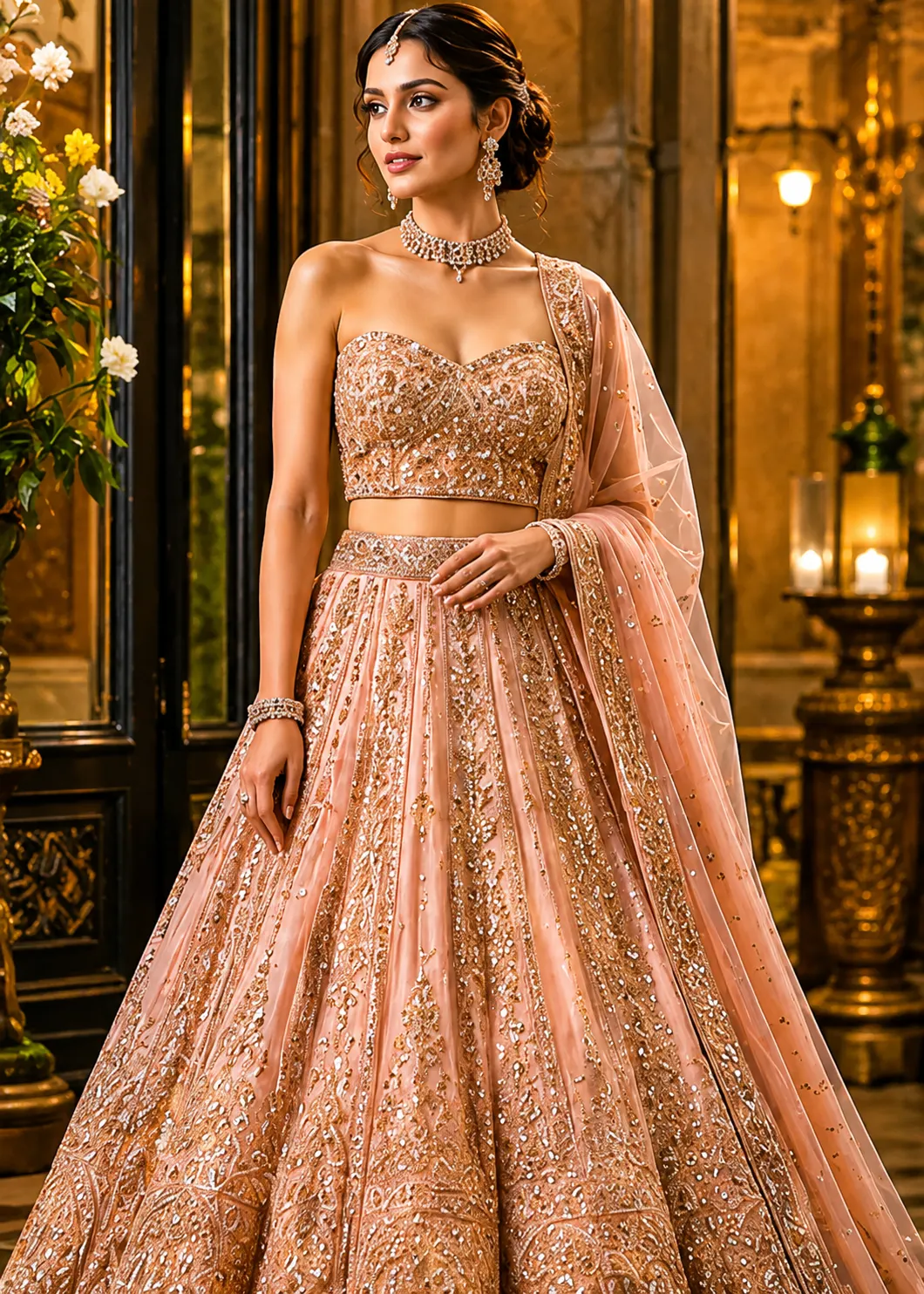 Peach colored cotton silk designer lehenga choli