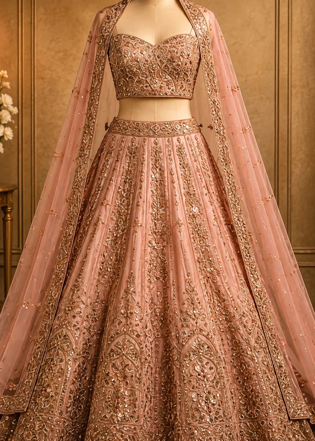 Peach colored cotton silk designer lehenga choli