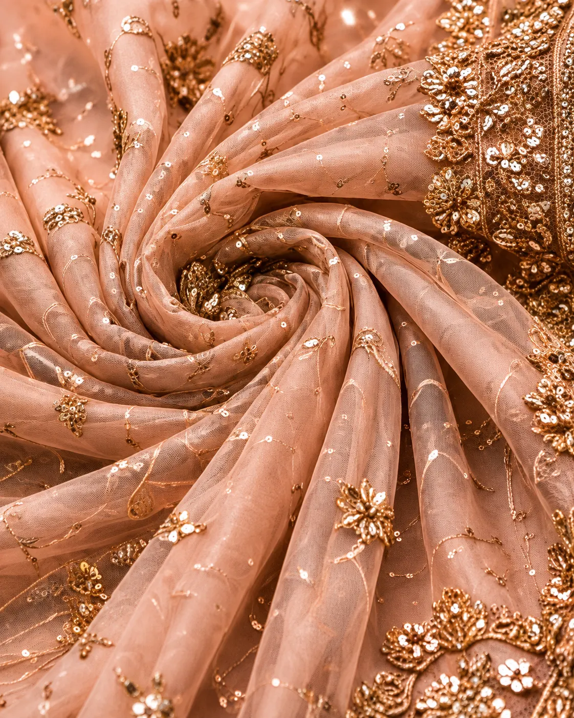 Peach colored cotton silk designer lehenga choli