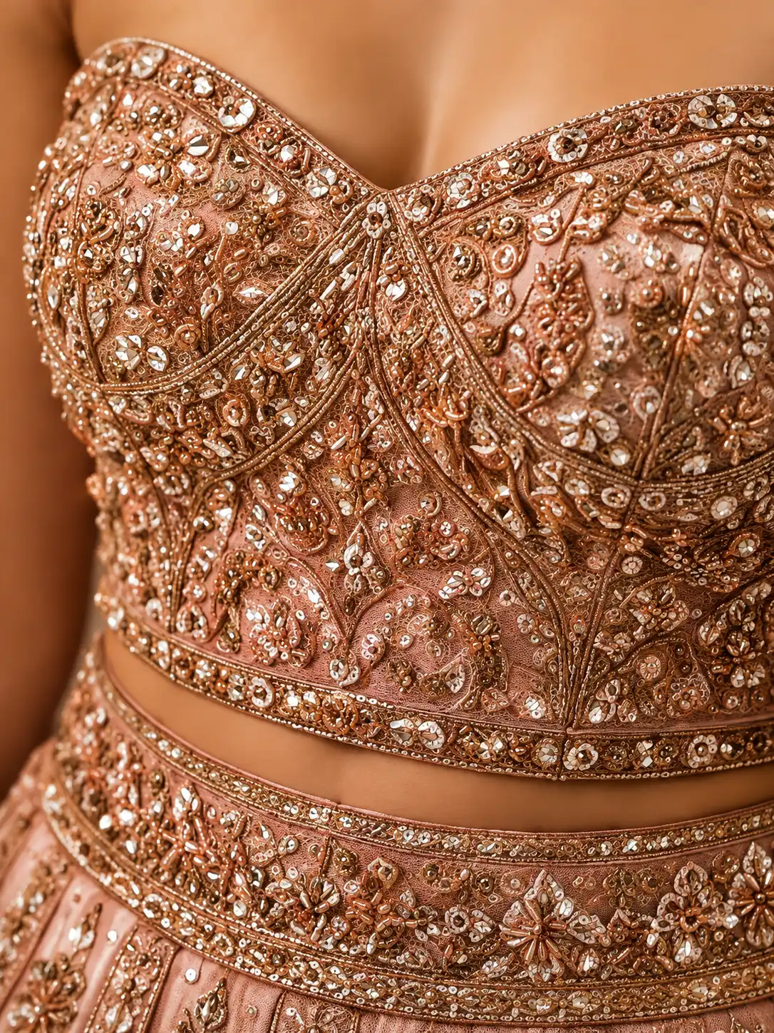 Peach colored cotton silk designer lehenga choli