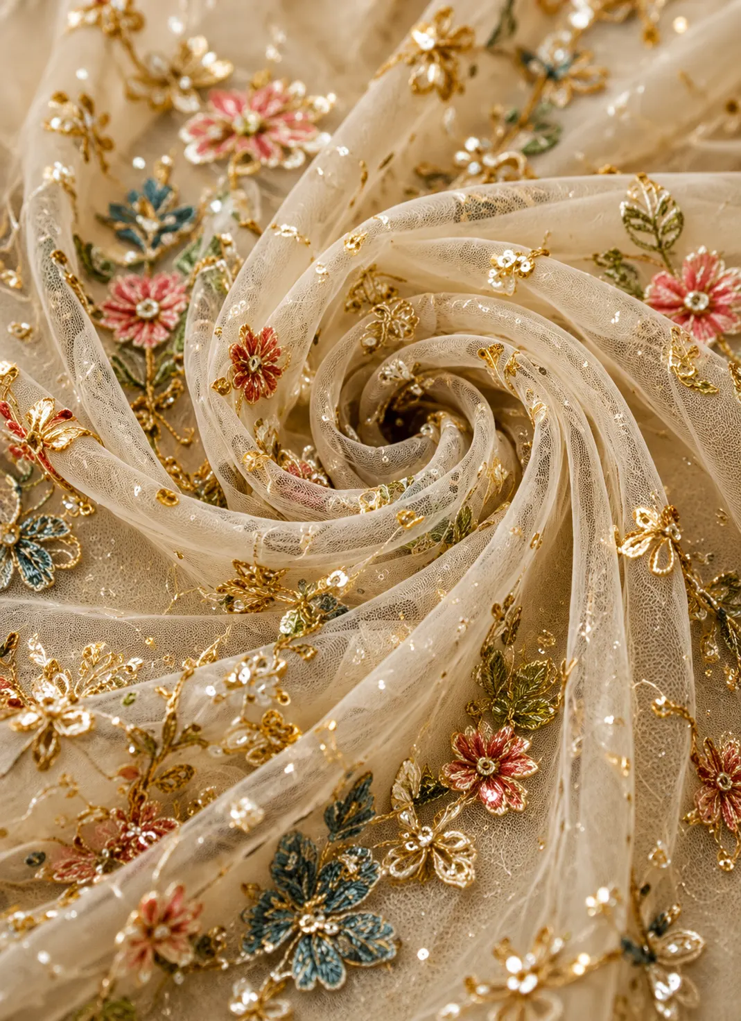 Cream color georgette embroidery lehenga choli