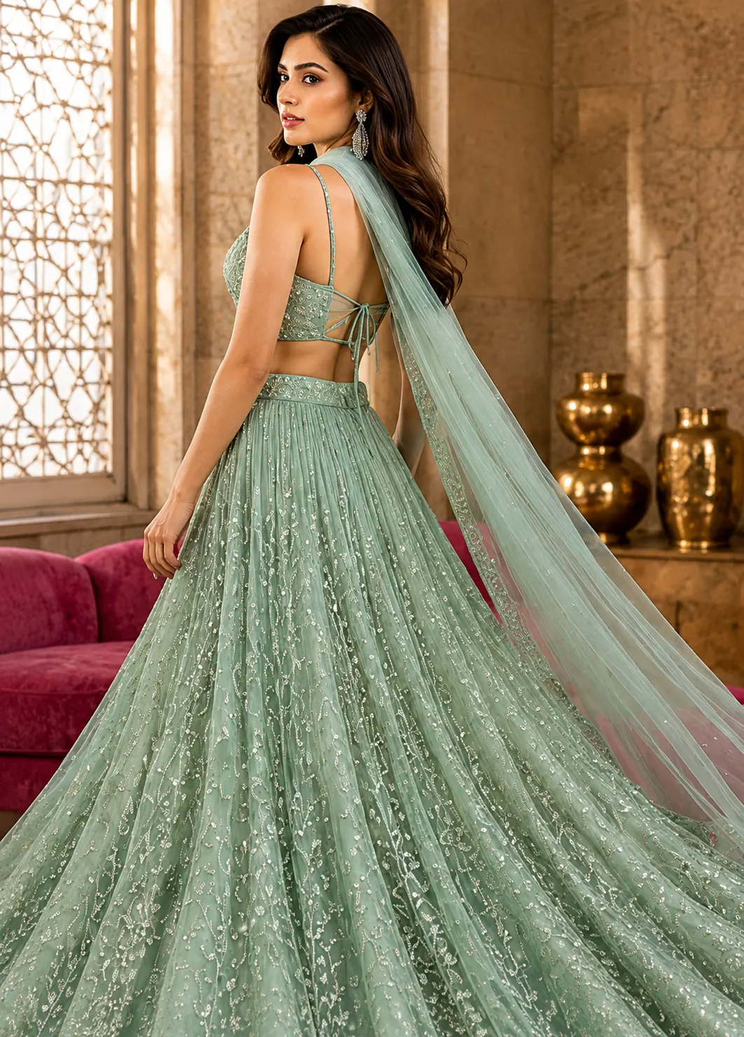 Georgette Crushed Lehenga and Sequence Work Choli