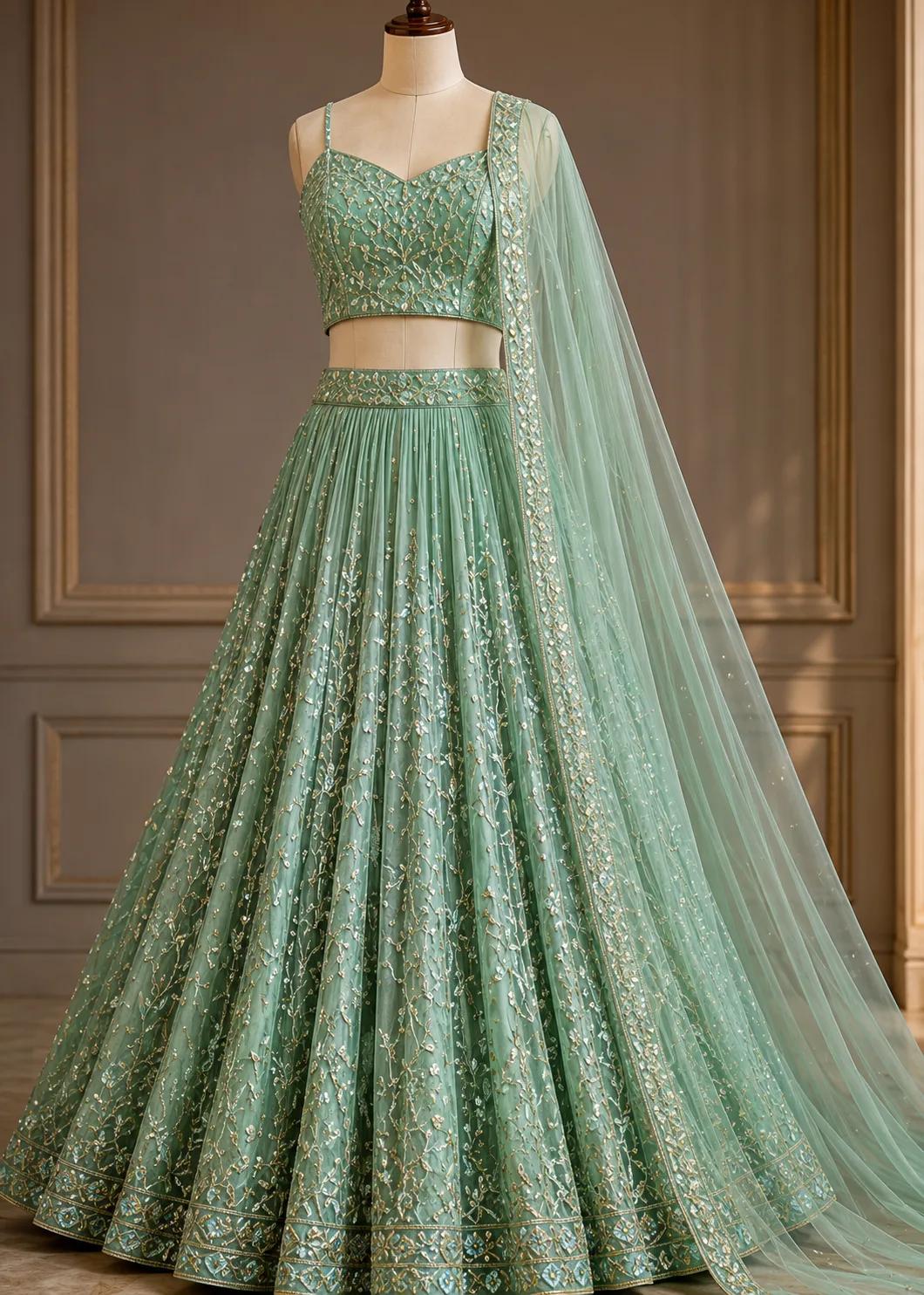 Georgette Crushed Lehenga and Sequence Work Choli