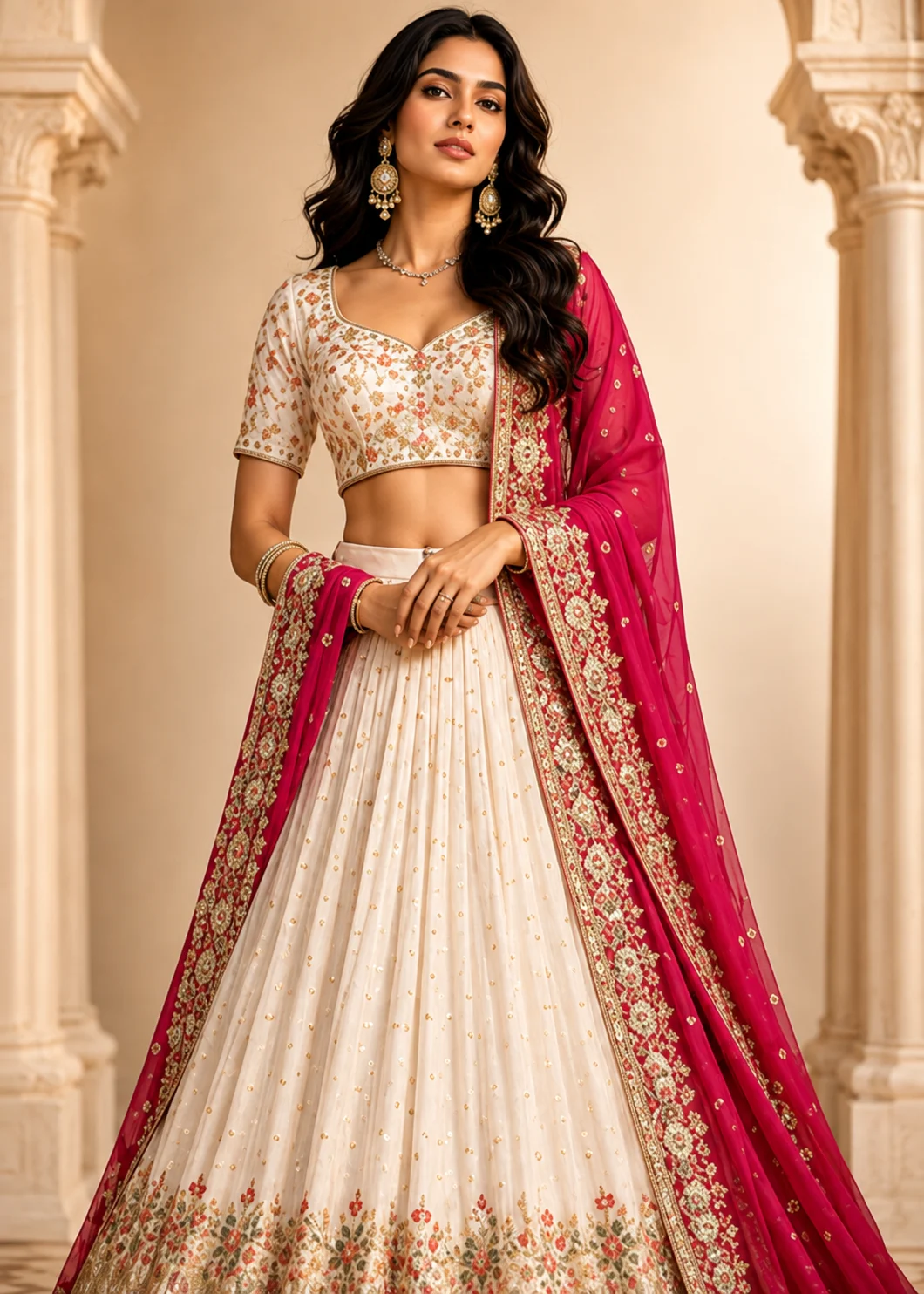 Women's Chinnon Traditional Motiff Semi-Stitched Lehenga Choli With Dupatta