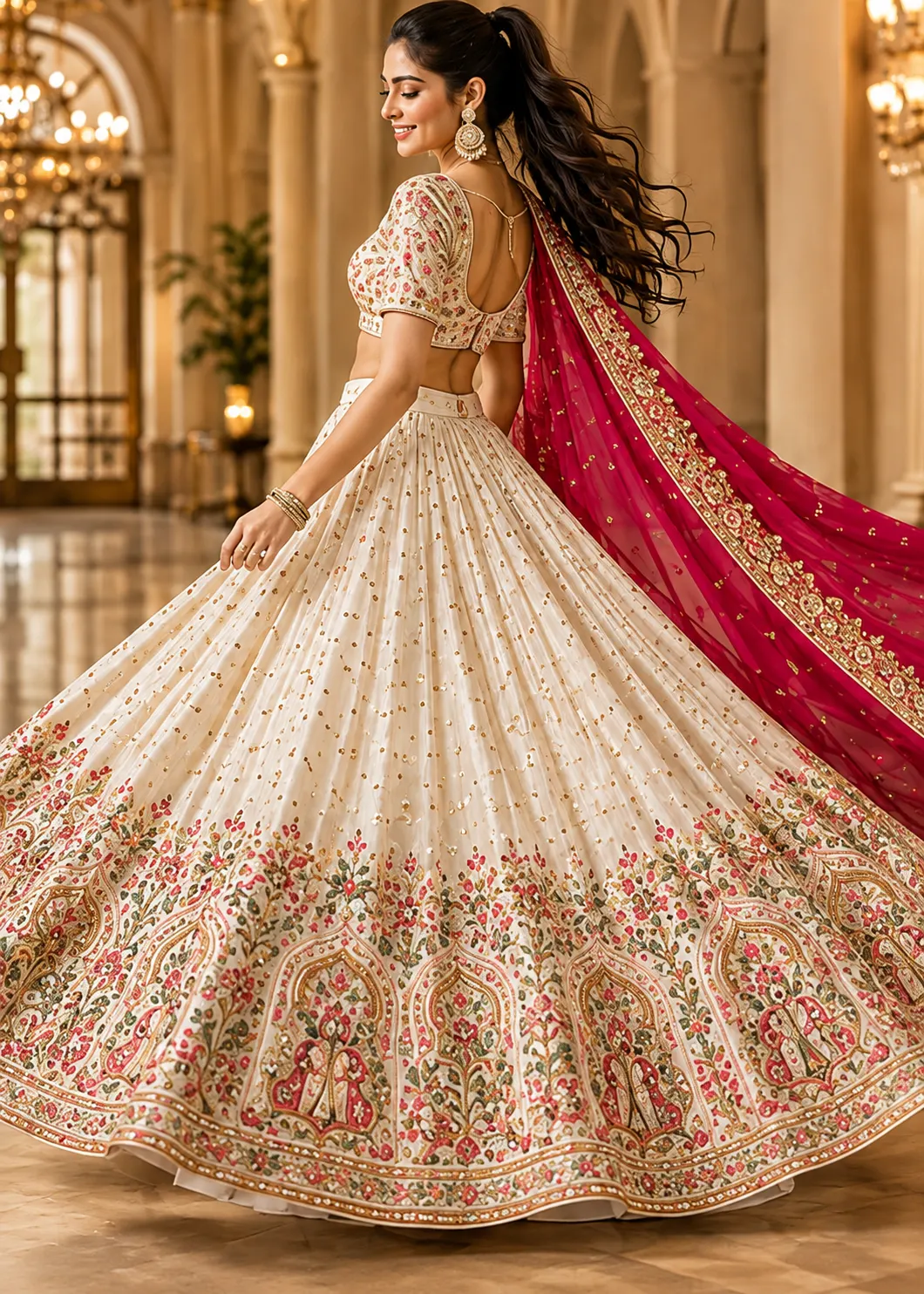 Women's Chinnon Traditional Motiff Semi-Stitched Lehenga Choli With Dupatta