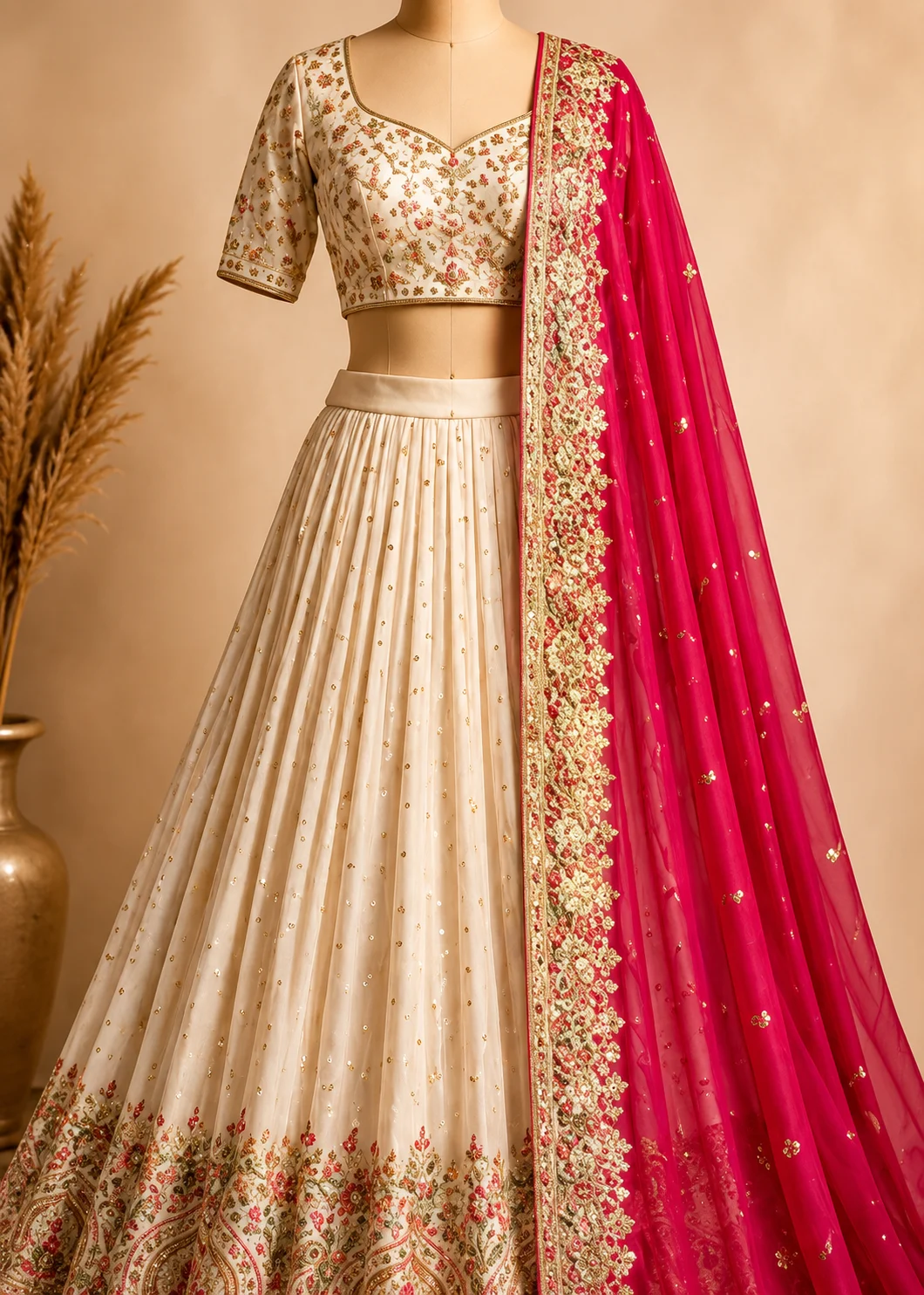 Women's Chinnon Traditional Motiff Semi-Stitched Lehenga Choli With Dupatta