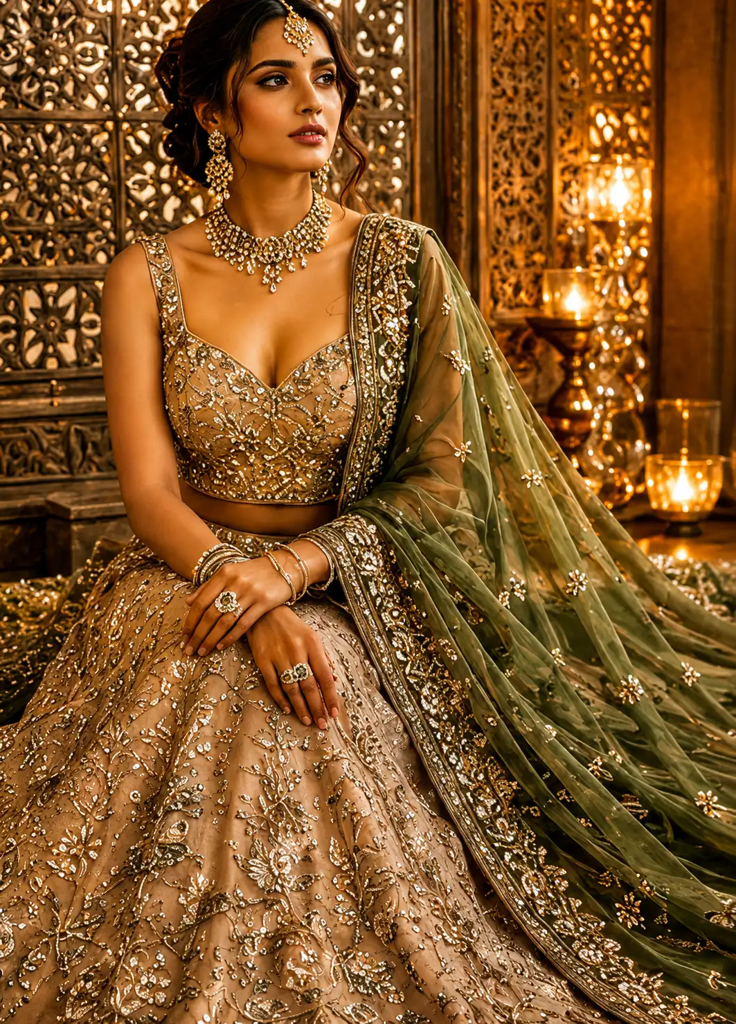 Women's Dori, Sequins and Thread Embroidered Work Cosmos Silk Lehenga Choli With Dupatta
