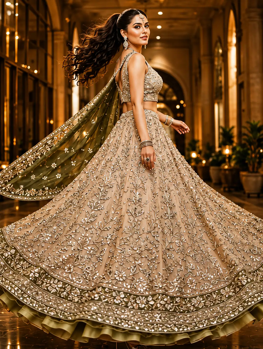 Women's Dori, Sequins and Thread Embroidered Work Cosmos Silk Lehenga Choli With Dupatta