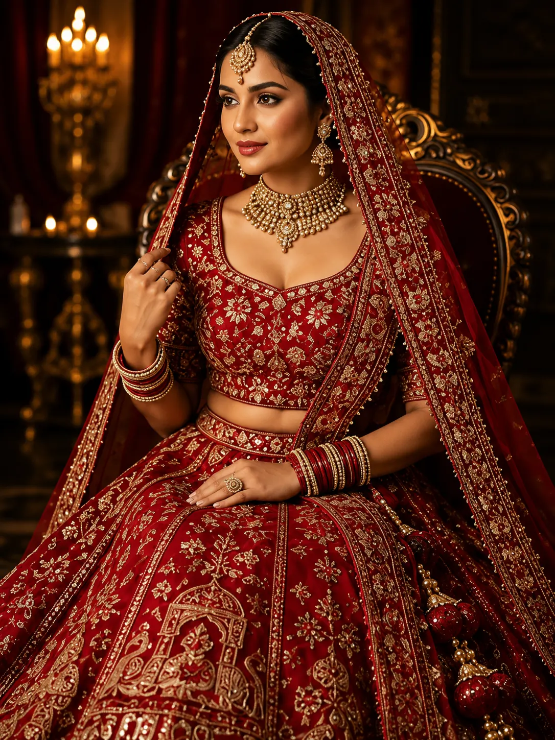 Woman's Red Bridal Lehenga Choli