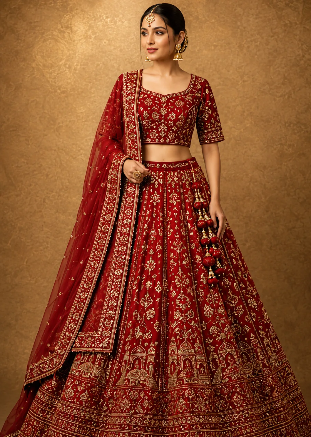 Woman's Red Bridal Lehenga Choli
