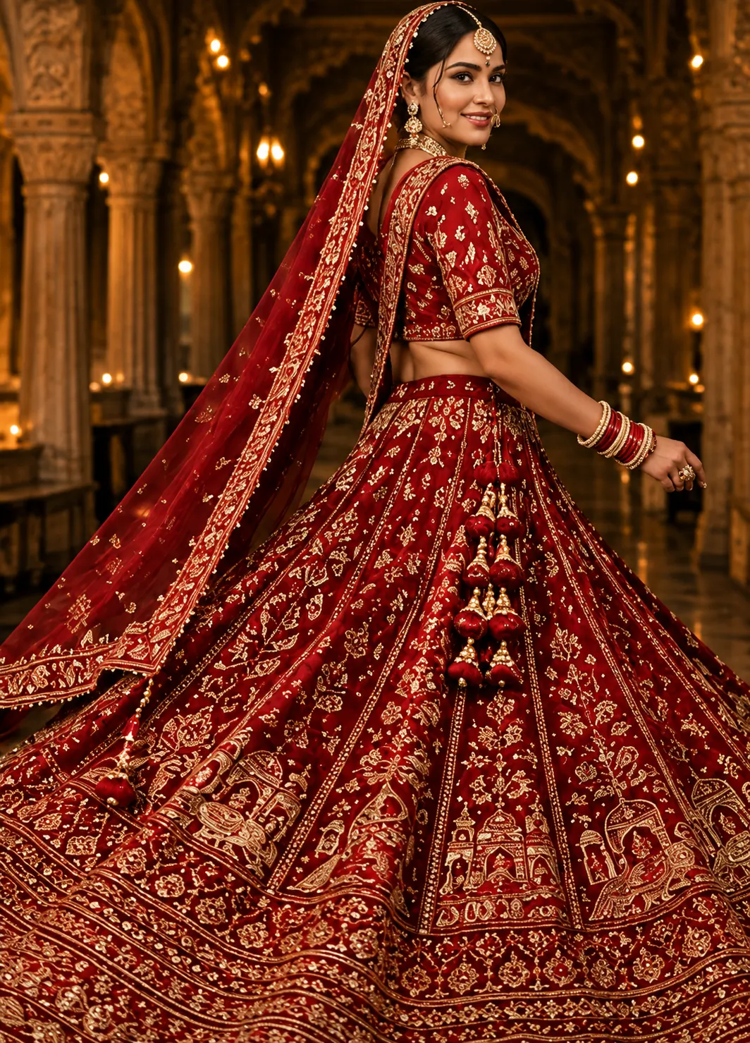 Woman's Red Bridal Lehenga Choli
