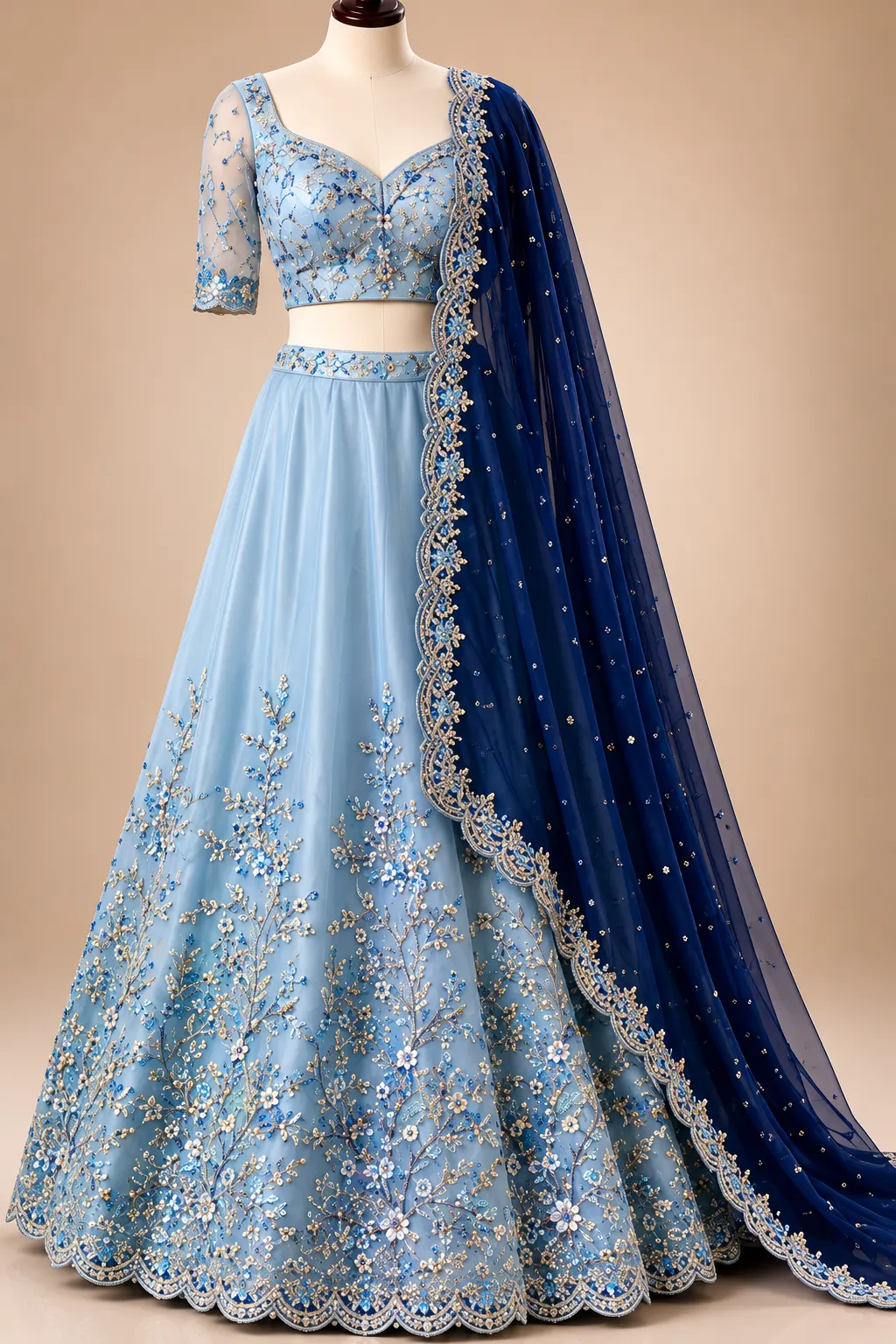  Embroidered Semi Stitched Lehenga Choli (Blue)