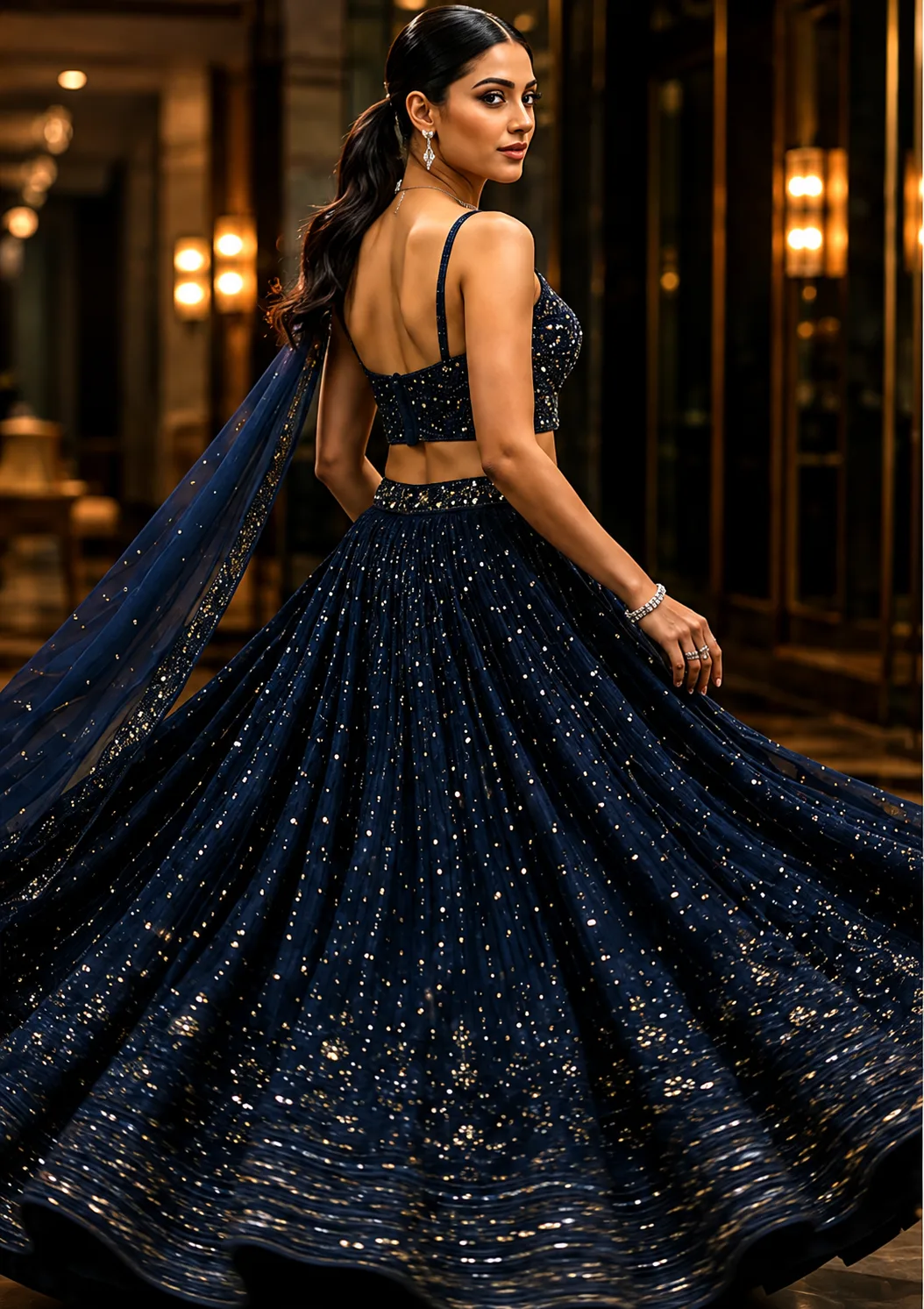Blue Georgette Embroidered Lehenga Set
